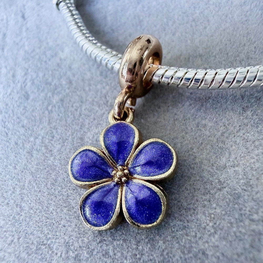 Purple Pansy Flower Dangle Charm fits PANDORA - Picture 3 of 7
